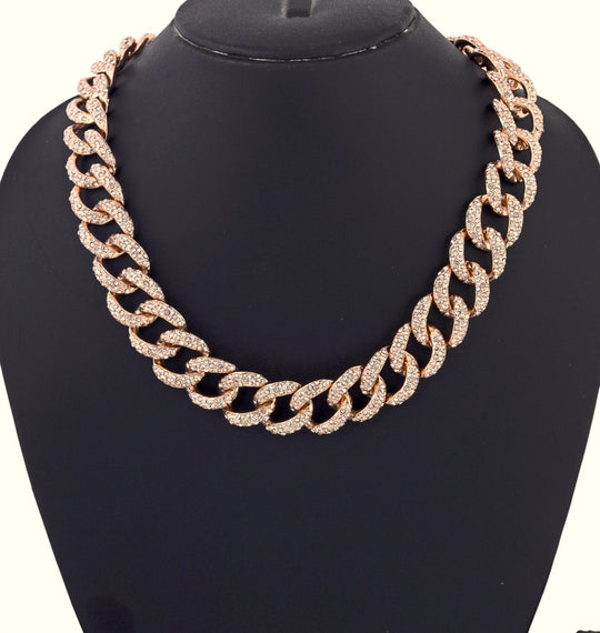 Estele Rose Gold Plated Shining Cuban Necklace for Women/ Men
