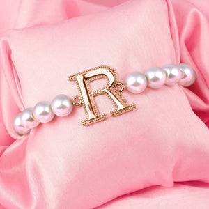 Estele Rose Gold Plated Ravishing "R" Letter Glass Pearl Bracelet for Women