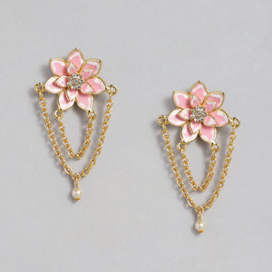 Rose Gold Plated Flower petal Rhinestone Pearls Drop Pendant set