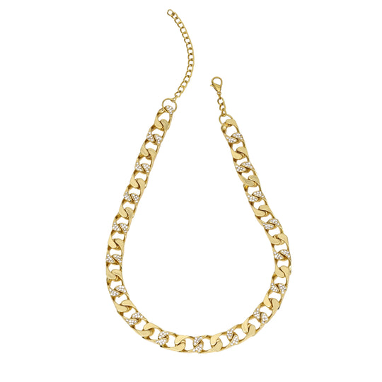 Estele Gold Plated Attractive Cuban Necklace with Crystals for Men & Women