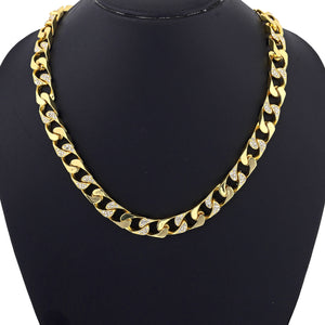 Estele Gold Plated Attractive Cuban Necklace with Crystals for Men & Women