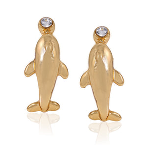Gold Plated Opal Dolphins Stud Earrings