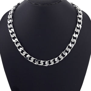 Estele Rhodium Plated Fascinating Cuban Necklace with Crystals for Men & Women