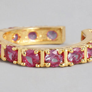 Fancy gold plated band ring with multiple square Pink american diamonds (adjustable)