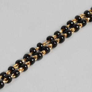 Estele Gold Plated Fascinating "R" Alphabet with Black Beads Bracelet for Women