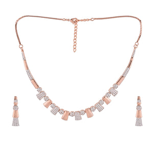 Estele Rose Gold Plated CZ Stunning two tone Necklace Set for Women