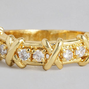 Estele  gold plated fancy band type ring with American diamond for women (non adjustble)