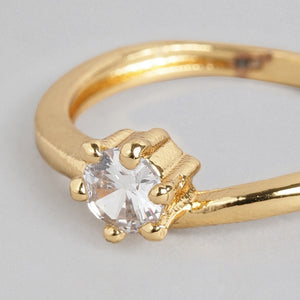 Estele white american diamond on  gold plated ring for women (non adjustble)