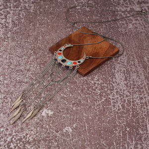Estele Oxidised Cresent Shape Enamel with Leaf Dangler Pendant for Women