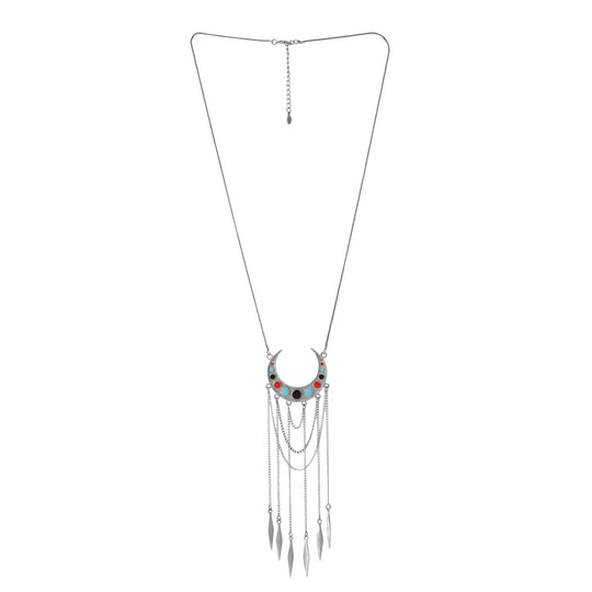 Estele Oxidised Cresent Shape Enamel with Leaf Dangler Pendant for Women