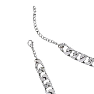 Estele Rhodium Plated Fascinating Cuban Necklace with Crystals for Men & Women