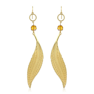 Estele Gold Plated Leaf Designer Dangle Earrings for Women