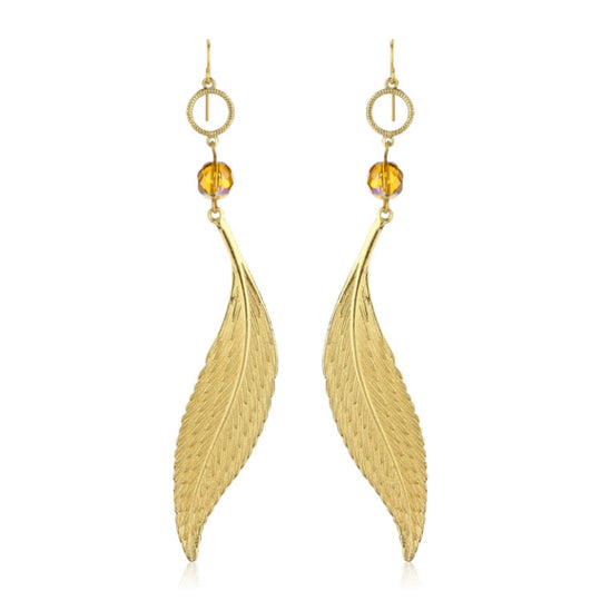 Estele Gold Plated Leaf Designer Dangle Earrings for Women