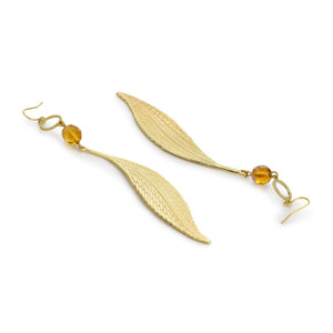 Estele Gold Plated Leaf Designer Dangle Earrings for Women