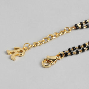 Estele Gold Plated Fascinating "R" Alphabet with Black Beads Bracelet for Women