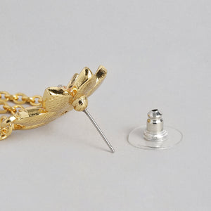 Rose Gold Plated Flower petal Rhinestone Pearls Drop Pendant set