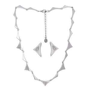 Estele Silver Plated Valentine special Triangle Necklace Set with Austrian Crystals
