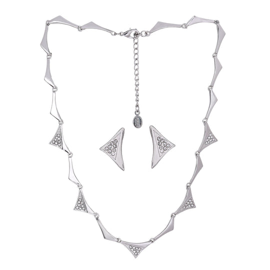 Estele Silver Plated Triangle Necklace Set with Austrian Crystals