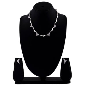 Estele Silver Plated Valentine special Triangle Necklace Set with Austrian Crystals