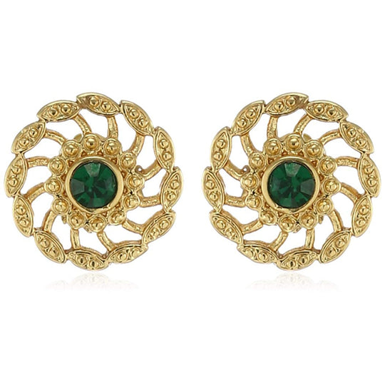 Estele  Gold and Silver Plated Green Chakra Stud Earrings for women