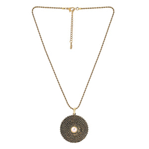 Estele 24 Kt Oxidized Gold Plated Pearl Mandala Chain Necklaces