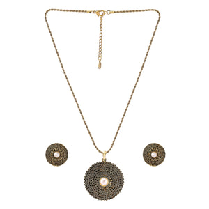 Estele 24 Kt Oxidized Gold Plated Pearl Mandala Chain Necklaces