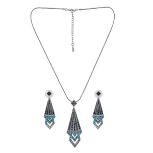 Estele Rhodium Plated Blue Tie  Chain Necklaces