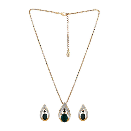 Estele Trendy and Fancy Emerald Stone Pendant Set for Women