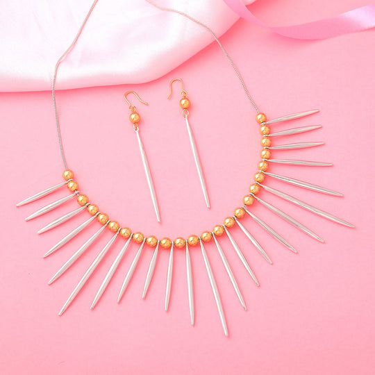 Estele Silver and Gold plated Spike Necklace Set for Women