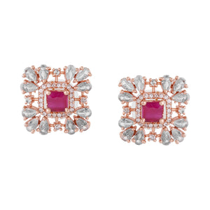 Estele Rose Gold Plated CZ Sparkling Square Designer Earrings for Women