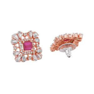 Estele Rose Gold Plated CZ Sparkling Square Designer Earrings for Women