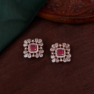 Estele Rose Gold Plated CZ Sparkling Square Designer Earrings for Women