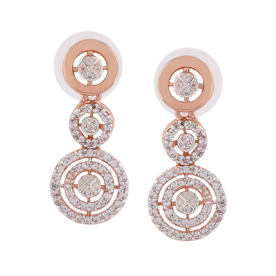 Estele Rose Gold Plated CZ Circular Designer Earrings for Women
