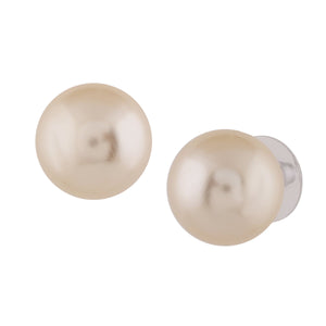 Estele Rhodium Plated Sparkling Cream Glass Pearl Stud Earrings for Women