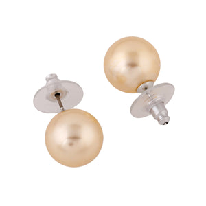 Estele Rhodium Plated Glamorous Glass Pearl Stud Earrings for Women