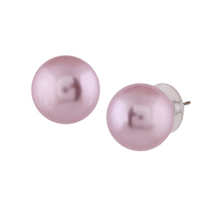 Estele Rhodium Plated Classic Glass Pearl Stud Earrings for Women