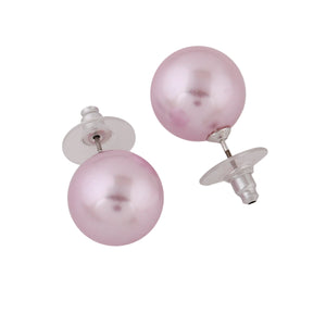 Estele Rhodium Plated Classic Glass Pearl Stud Earrings for Women