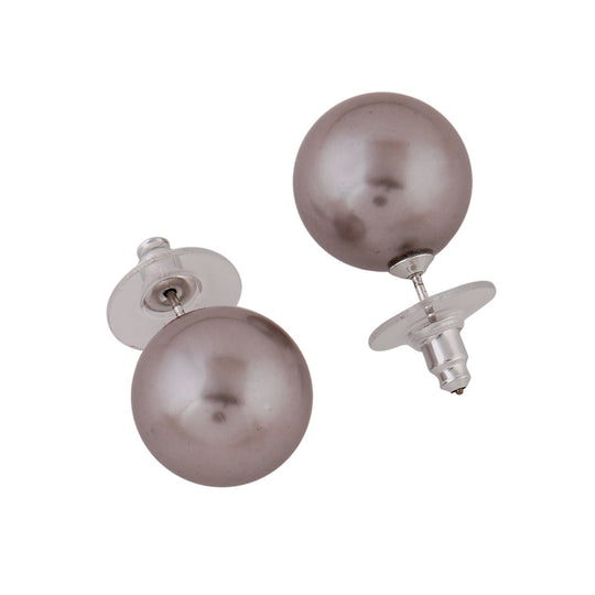 Estele Rhodium Plated Gorgeous Glass Pearl Stud Earrings for Women