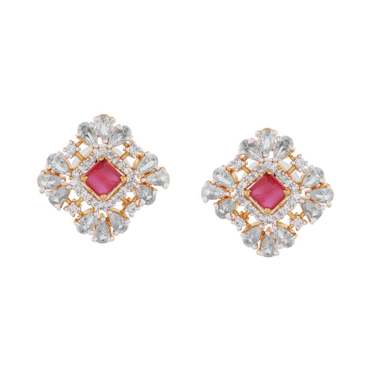 Estele Gold Plated CZ Sparkling Square Designer Earrings for Women