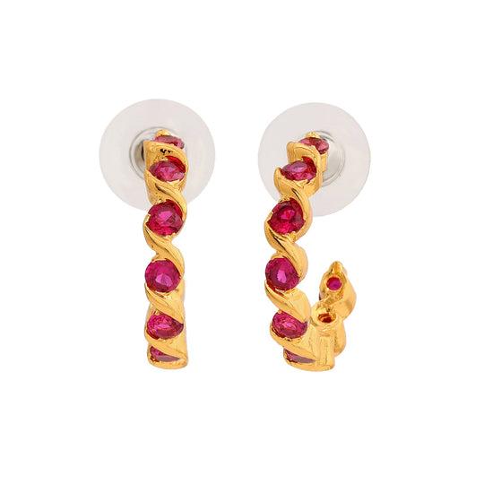 24Kt Gold Plated Ruby CZ Hoop Earrings