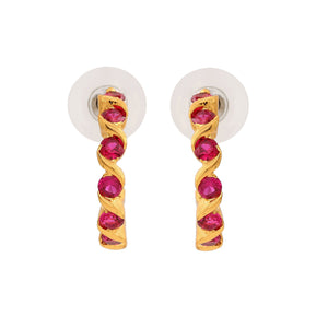24Kt Gold Plated Ruby CZ Hoop Earrings
