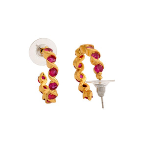 24Kt Gold Plated Ruby CZ Hoop Earrings