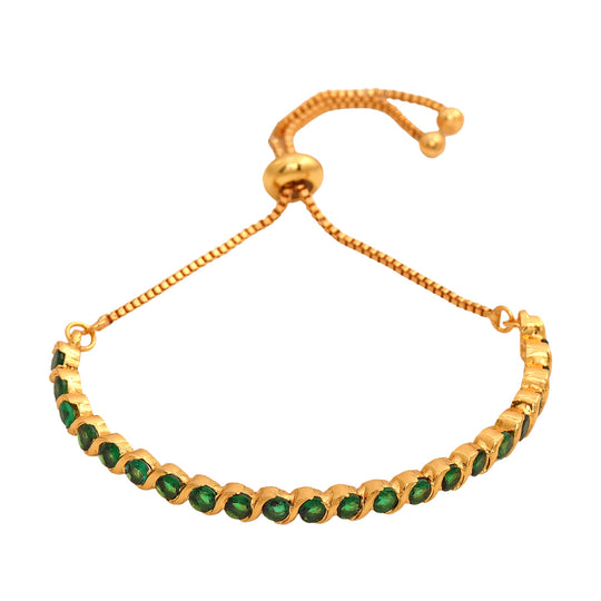 Estele  Gold Plated Candy Collection with Green American Diamonds Bracelet   (adjustable)