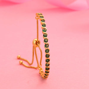 Estele  Gold Plated Candy Collection with Green American Diamonds Bracelet   (adjustable)