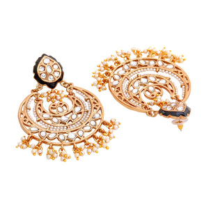 Traditional Polki Pearl Chandbali Earrings For Women Girls