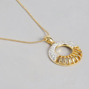 Estele 24 Kt Gold Plated Circular with Austrian Crystals Pendant Set for Women