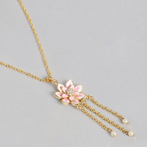 Rose Gold Plated Flower petal Rhinestone Pearls Drop Pendant set