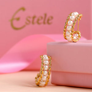 Estele Gold Plated Sparkling Earrings with Pearls for Women