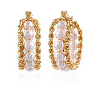 Estele Gold Plated Sparkling Earrings with Pearls for Women