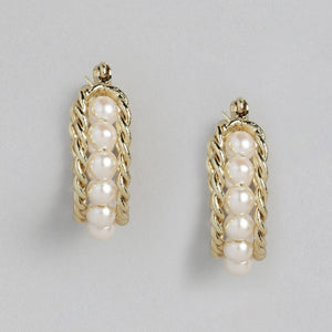 Estele Gold Plated Sparkling Earrings with Pearls for Women